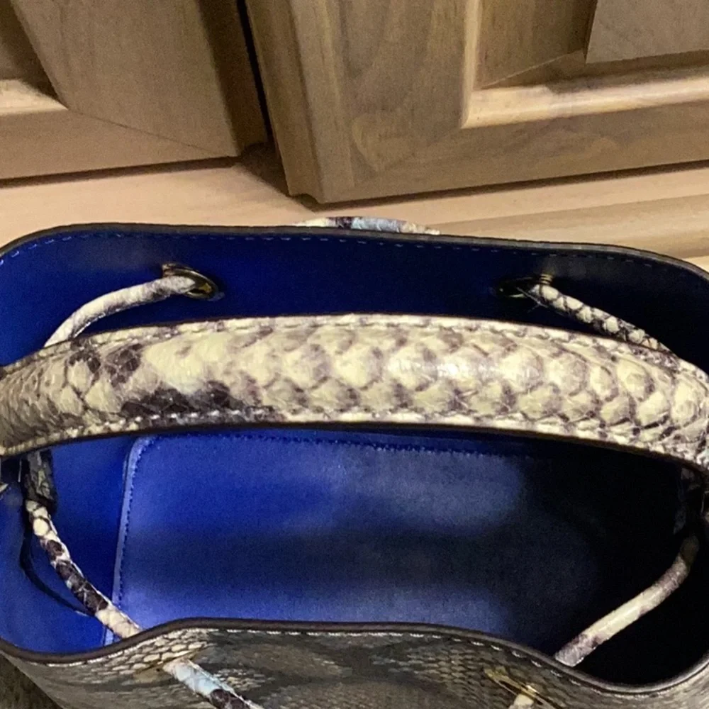 Michael Kors Blue Accented Snake-Embossed Bucket Bag
